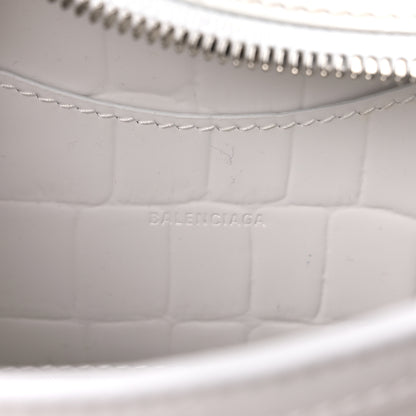 Balenciaga Semi Shiny Calfskin Crocodile Embossed Neo Classic Silver Hardware Mini City White 6 of 10