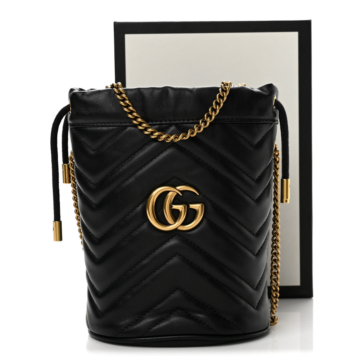 Calfskin Matelasse Mini GG Marmont 2.0 Bucket Bag Black