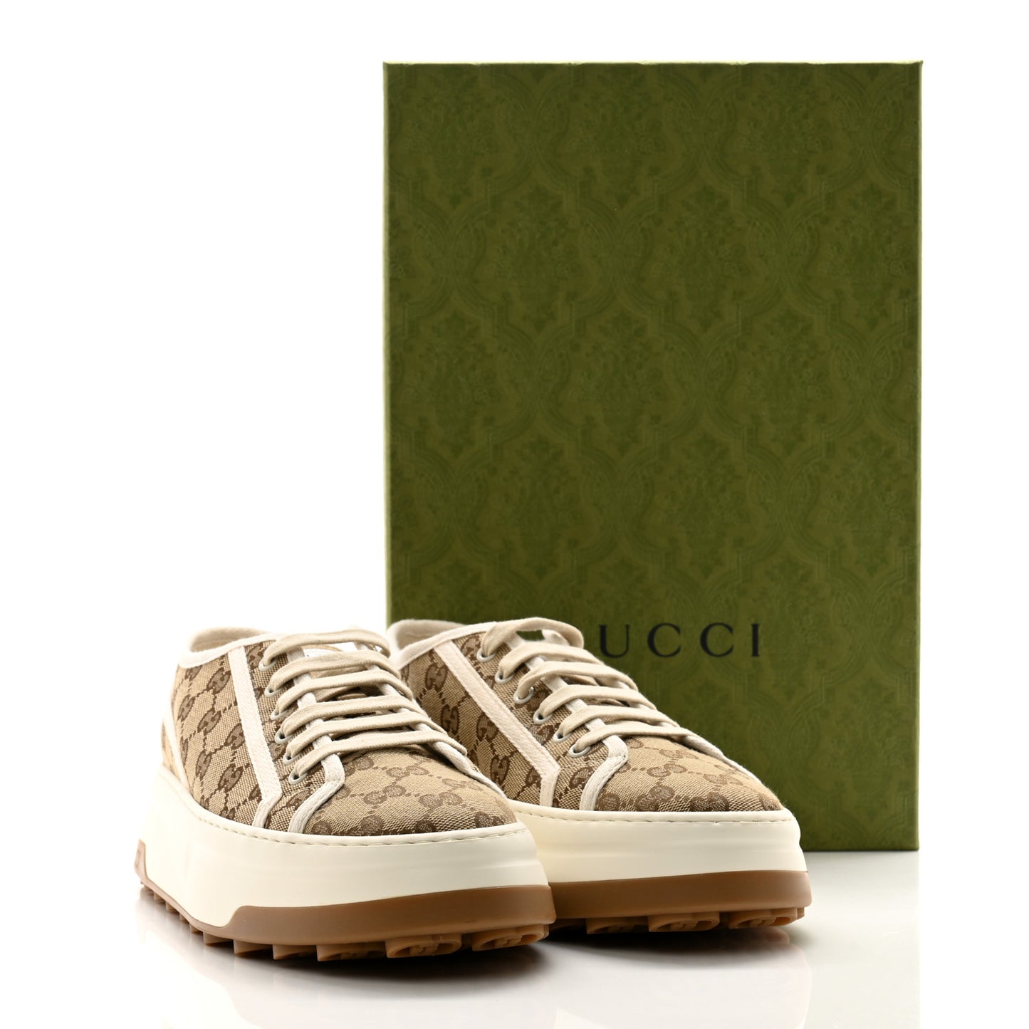 GG Monogram Mens 1977 Tennis Platform 52mm Sneakers 9 Beige Ebony Mystic White