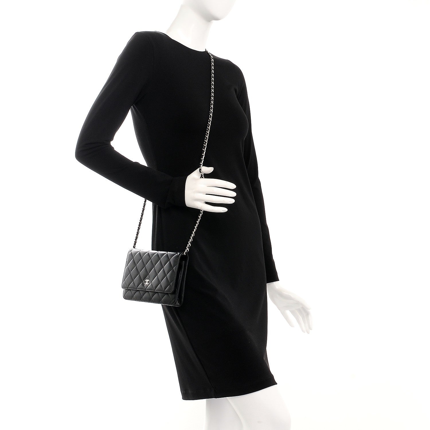 Chanel Lambskin Quilted Wallet On Chain WOC Black 2 of 9