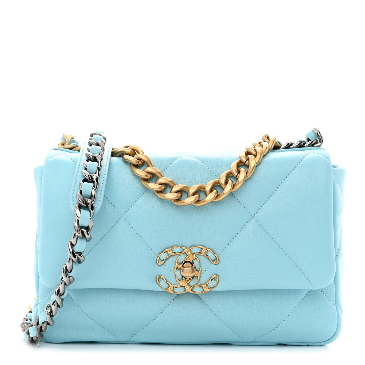 Lambskin Quilted Medium Chanel 19 Flap Light Blue