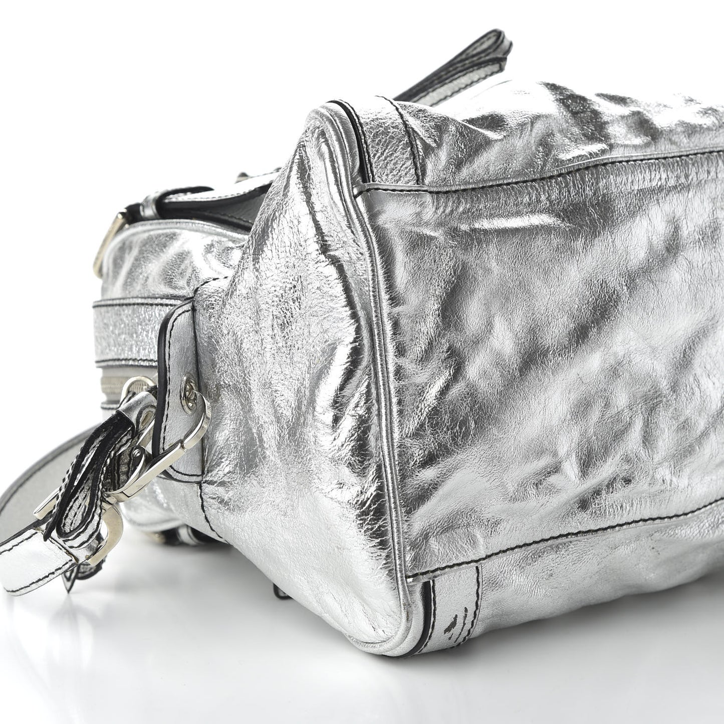 Metallic Calfskin Miss Easy Way Boston Bag Argento