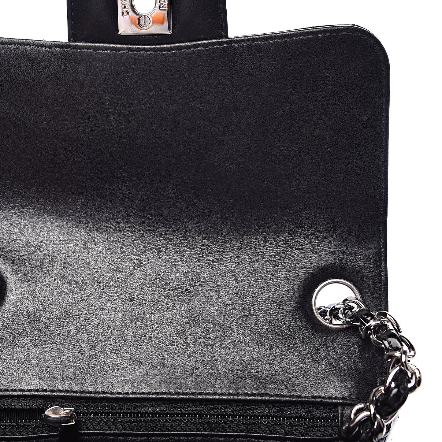 Patent Calfskin Sparkle Quilted Mini Square Flap Black