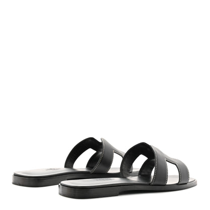 Hermes Box Calfskin Oran Sandals 37 Black 5 of 10