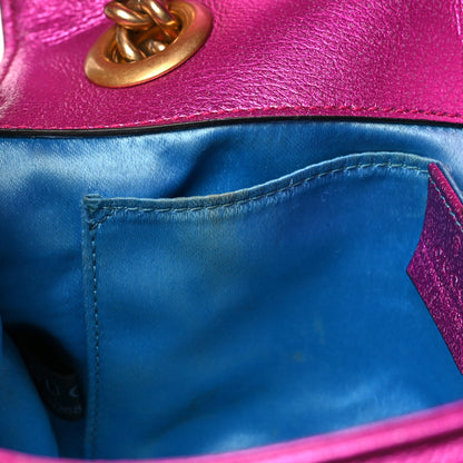 Gucci Metallic Calfskin Matelasse Mini GG Marmont Shoulder Bag Fuchsia 11 of 13
