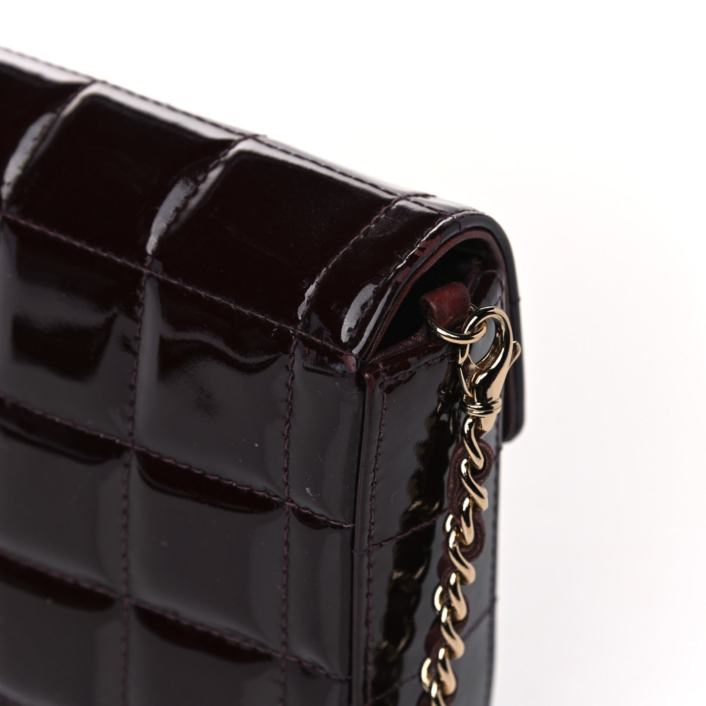 Patent East West Chocolate Bar Flap Burgundy