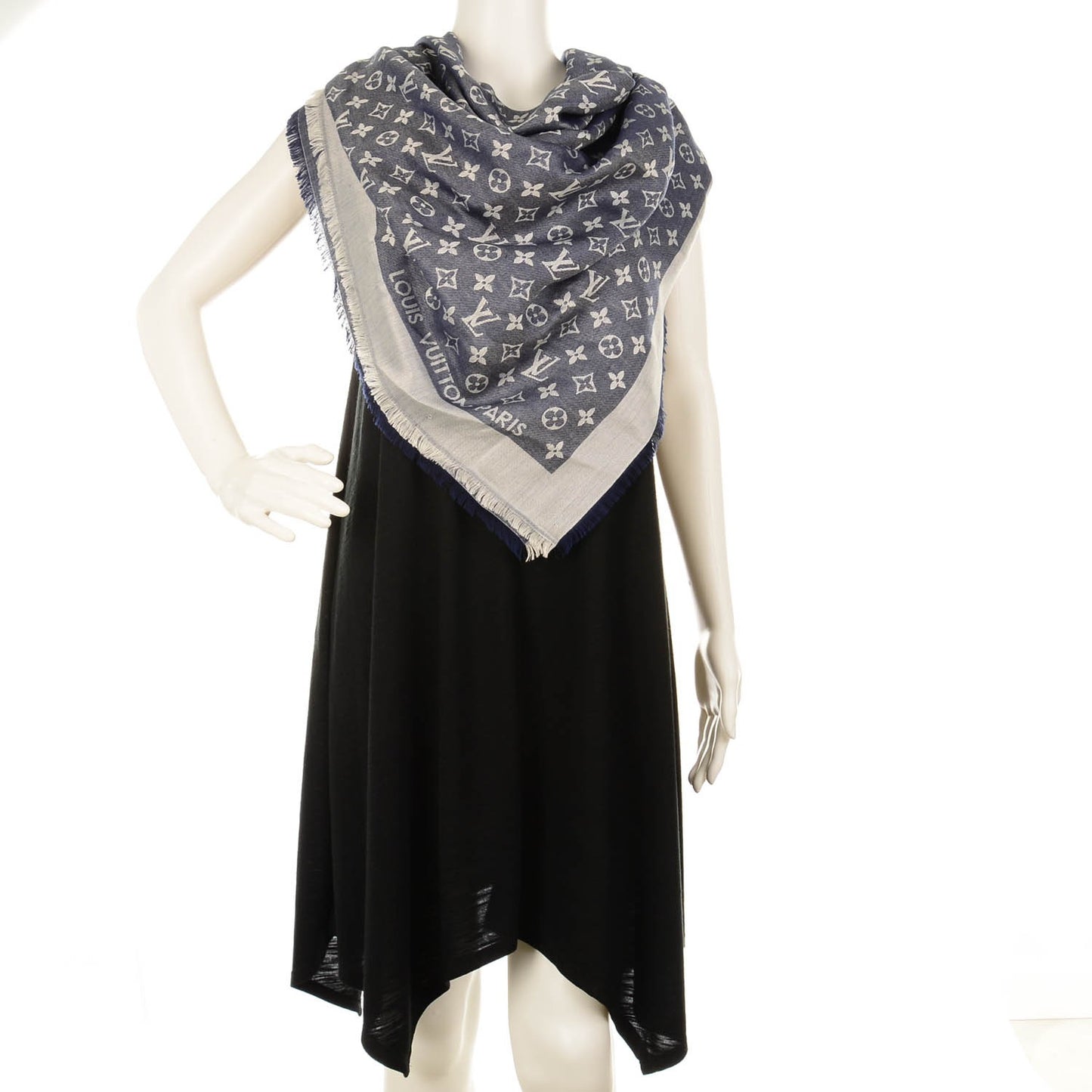 Silk Wool Monogram Denim Shawl Blue