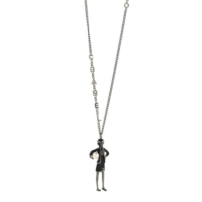 Chanel Black Enamel Pearl Ruthenium Madame Coco CC Pendant Necklace Black 1 of 4