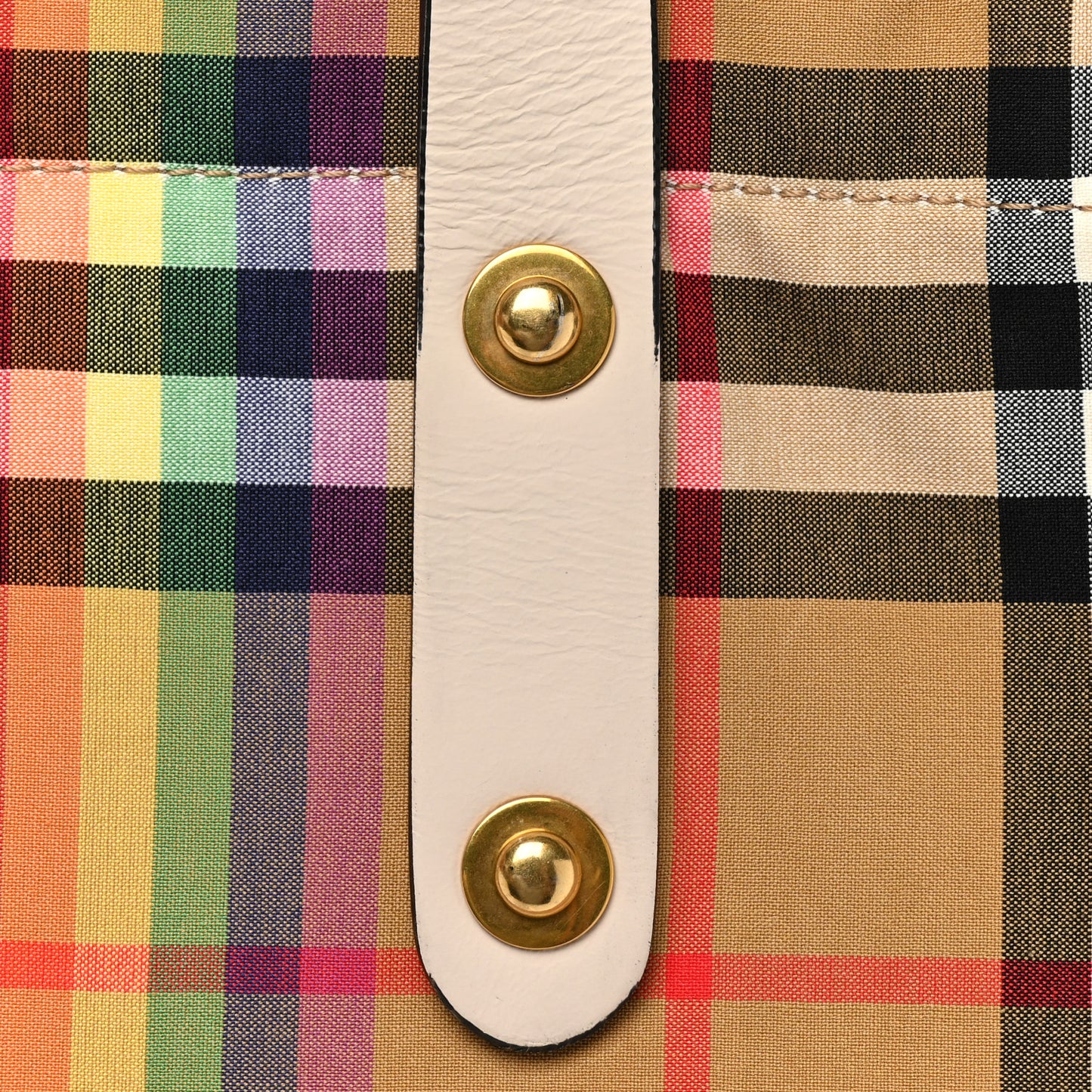 Vintage Rainbow Check Shopper Tote White