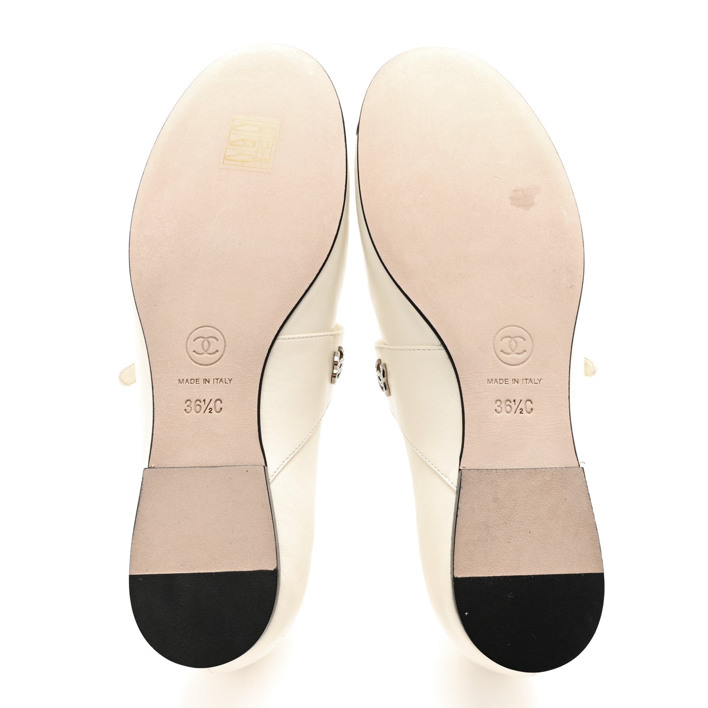 Lambskin Mary Jane Flats 36.5 White Black