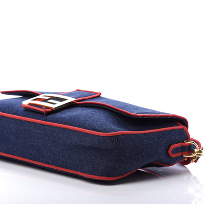 Fendi Denim Large Baguette Blue Rosso 7 of 13