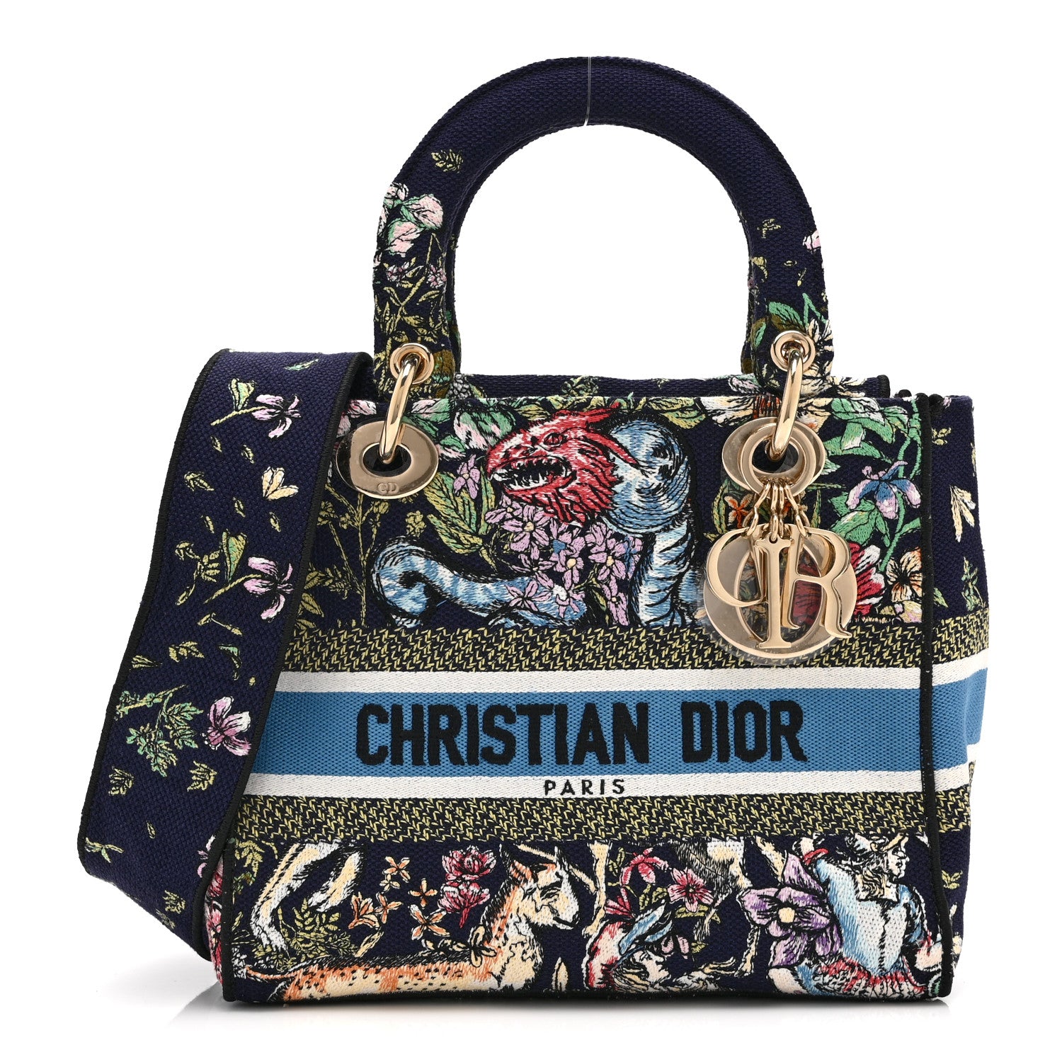 Christian Dior Canvas D-Constellation Embroidered Medium Lady D-Lite Bleu Multicolor 1 of 10