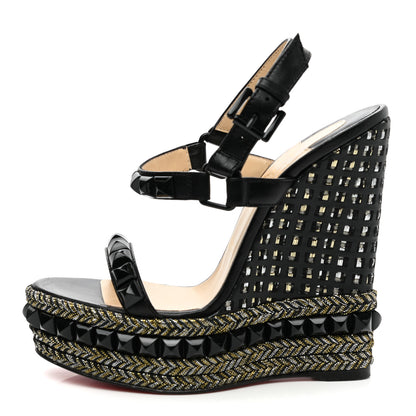 Christian Louboutin Nappa Lame Cataclou 140 Wedge Sandals 35 Black 1 of 7