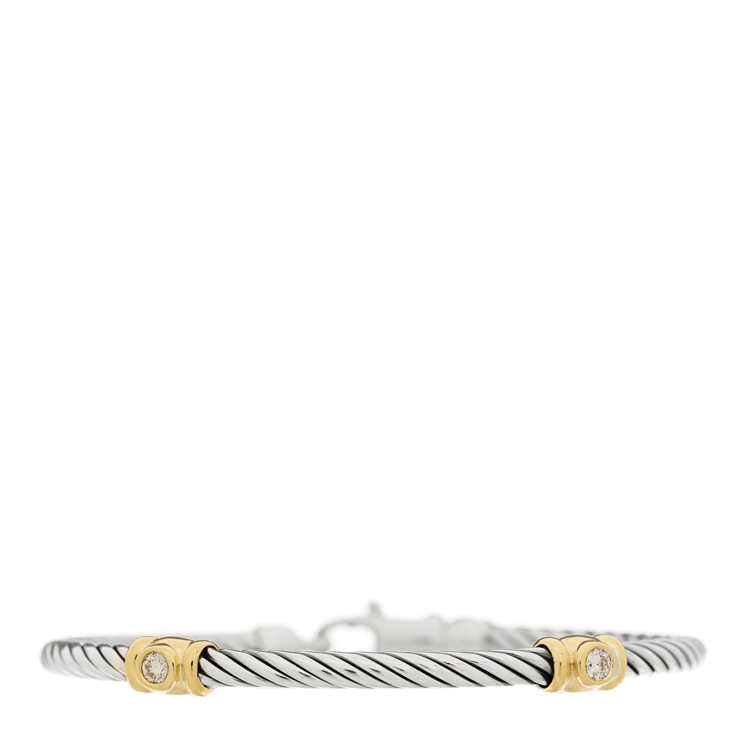 David Yurman Sterling Silver 18K Yellow Gold Diamond 3mm Cable Classics Two Station Bracelet 1 of 4