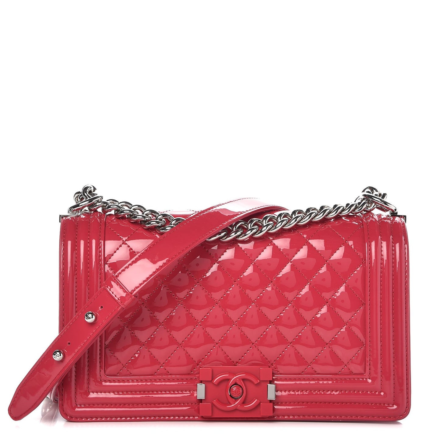 Patent Calfskin Medium Plexiglass Boy Flap Pink