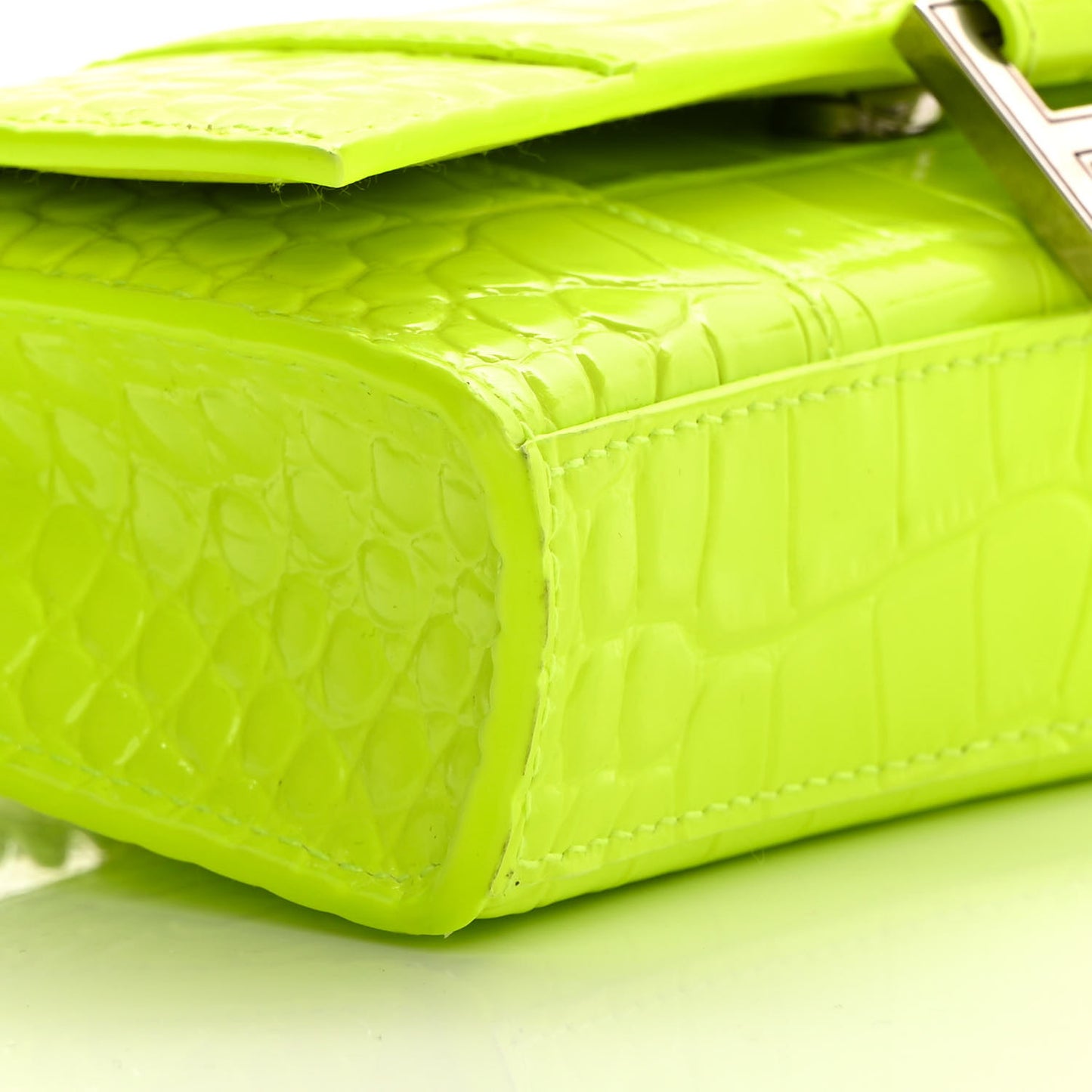 Shiny Calfskin Crocodile Embossed Hourglass Chain Bag Fluo Yellow