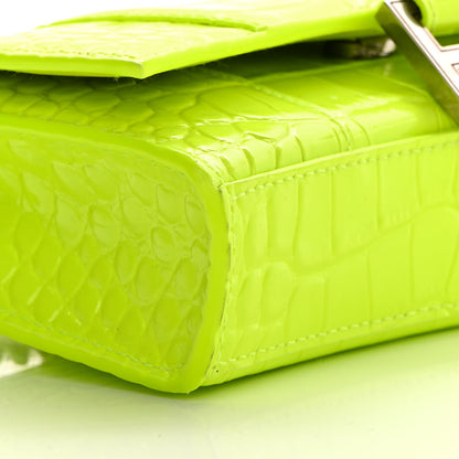 Balenciaga Shiny Calfskin Crocodile Embossed Hourglass Chain Bag Fluo Yellow 9 of 11