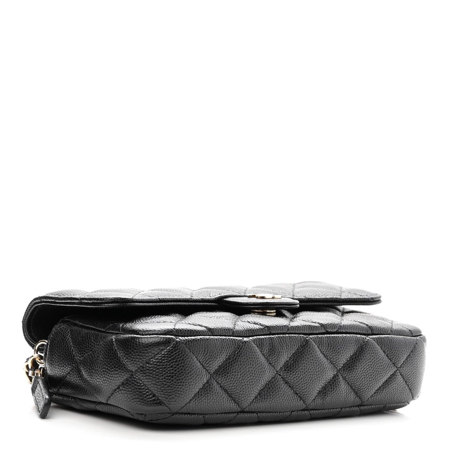 Caviar Quilted Flap Phone Holder With Chain Black