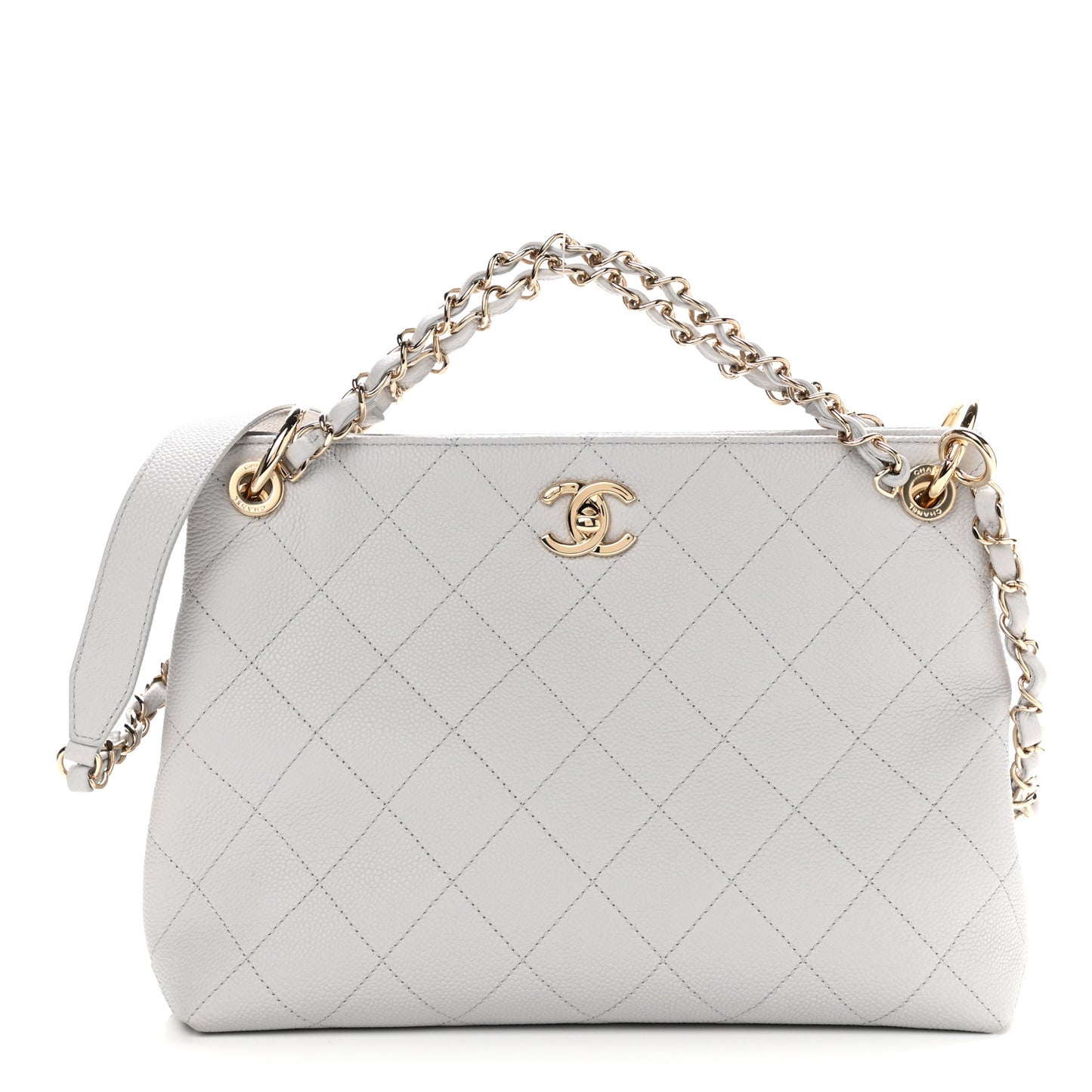 Caviar Quilted City Walk Hobo Light Grey