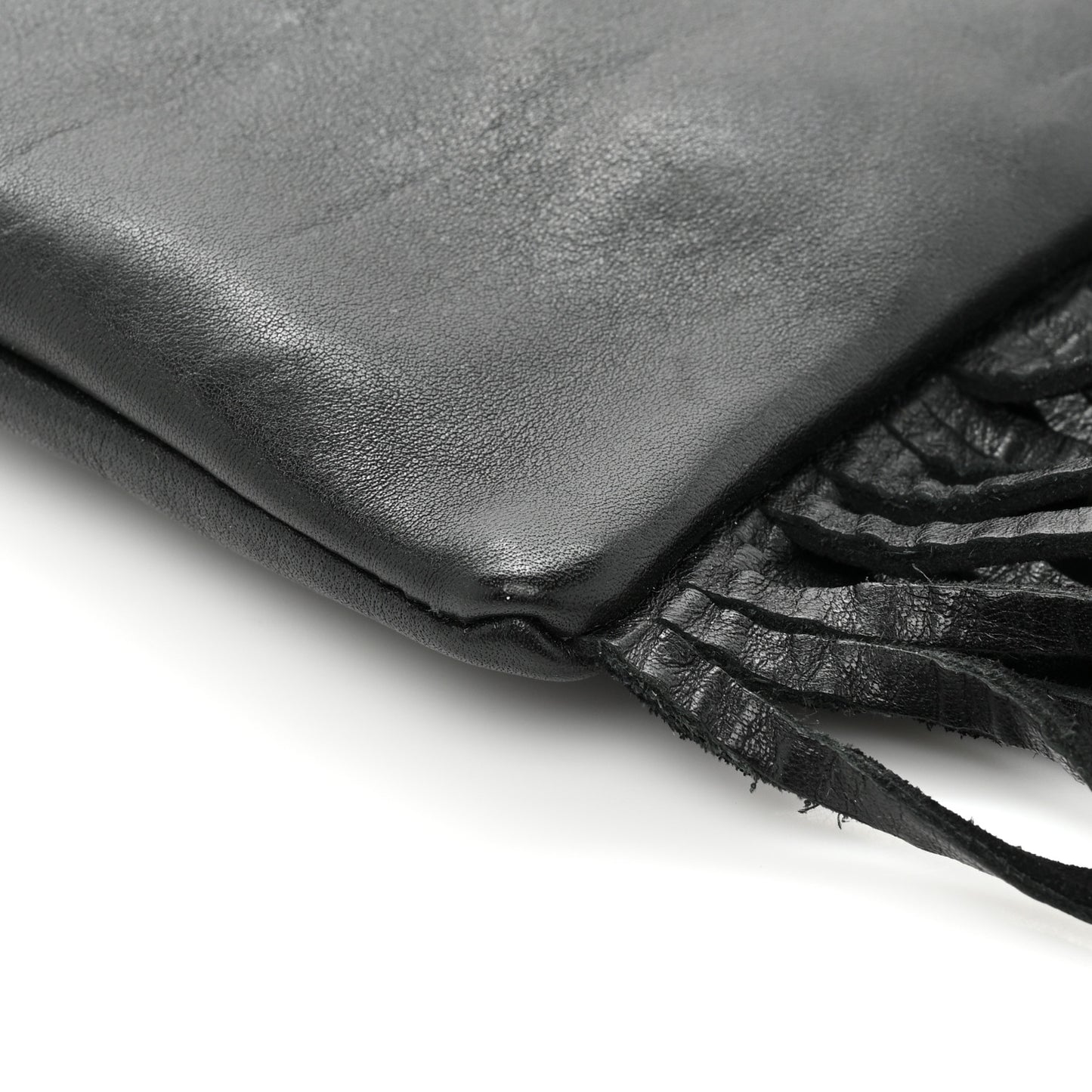 Calfskin Fringe Small Monogram Bucket Bag Black