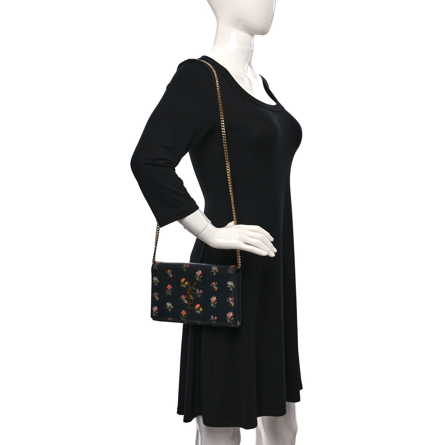 Calfskin Prairie Flower Printed Small Monogram Clutch Black Multicolor