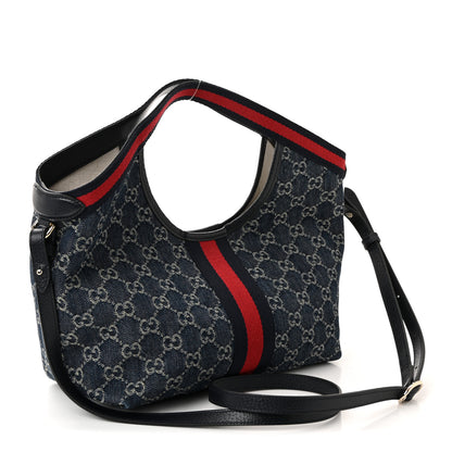 Gucci Denim GG Monogram Web Small Giglio Tote Blue White 4 of 11