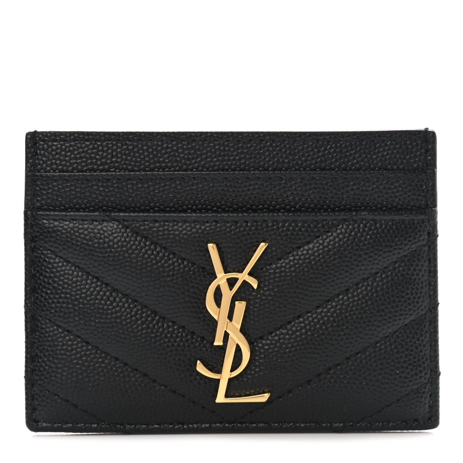 Saint Laurent Grain De Poudre Matelasse Chevron Monogram Credit Card Case Black 1 of 8