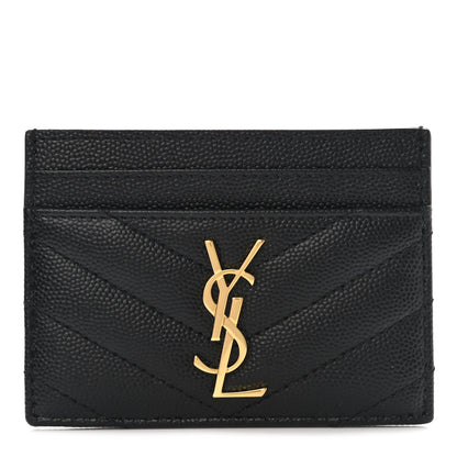 Saint Laurent Grain De Poudre Matelasse Chevron Monogram Credit Card Case Black 1 of 8