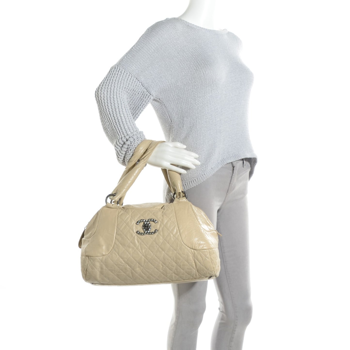 Aged Calfskin Quilted Coco Rider Bowling Bag Light Beige