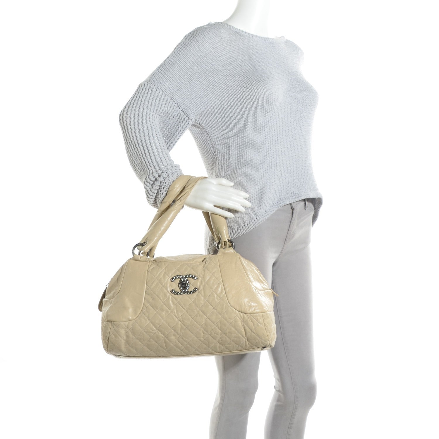Chanel Aged Calfskin Quilted Coco Rider Bowling Bag Light Beige 2 of 7
