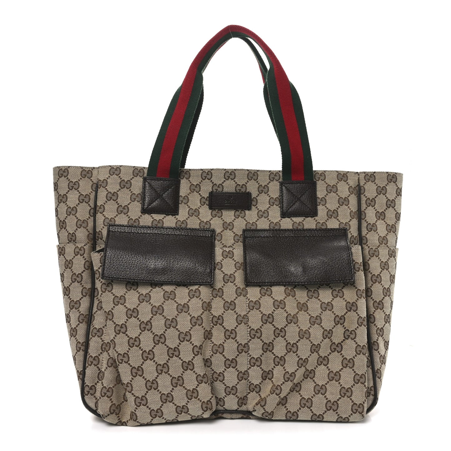 GG Monogram Medium Web Handle Double Pocket Tote Brown