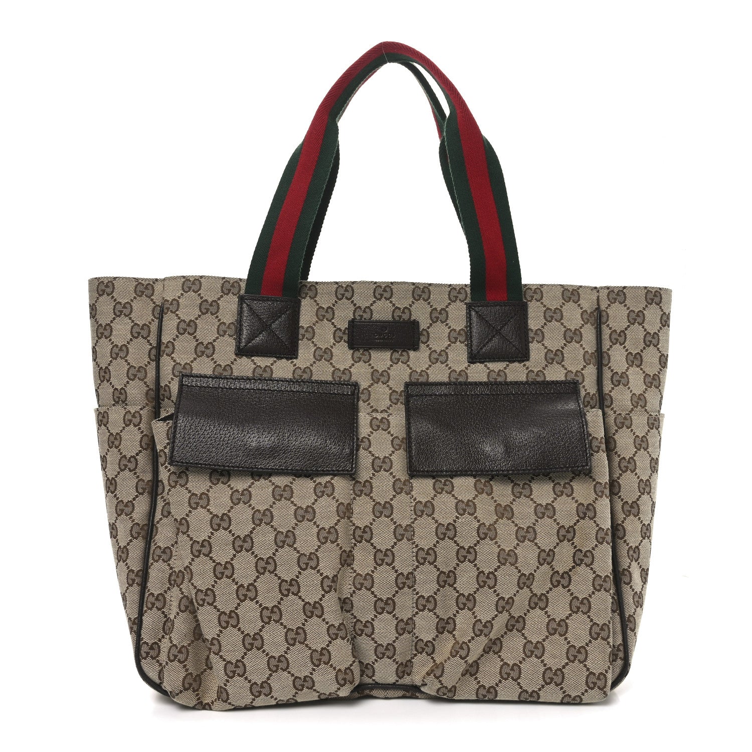 Gucci GG Monogram Medium Web Handle Double Pocket Tote Brown 1 of 10