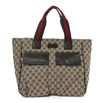 Gucci GG Monogram Medium Web Handle Double Pocket Tote Brown 1 of 10