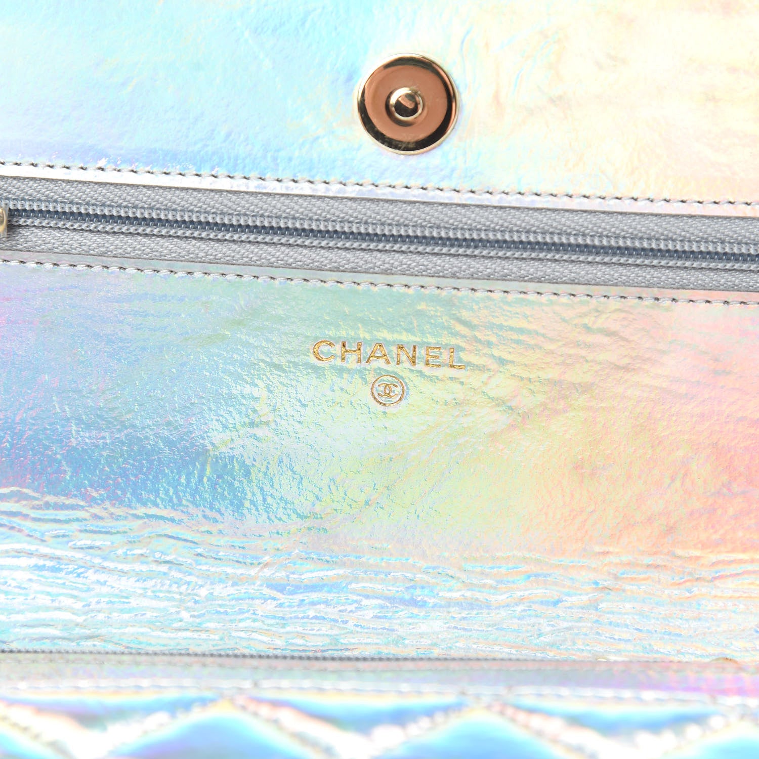 Chanel Iridescent Goatskin Quilted Wallet On Chain WOC Silver 6 of 12