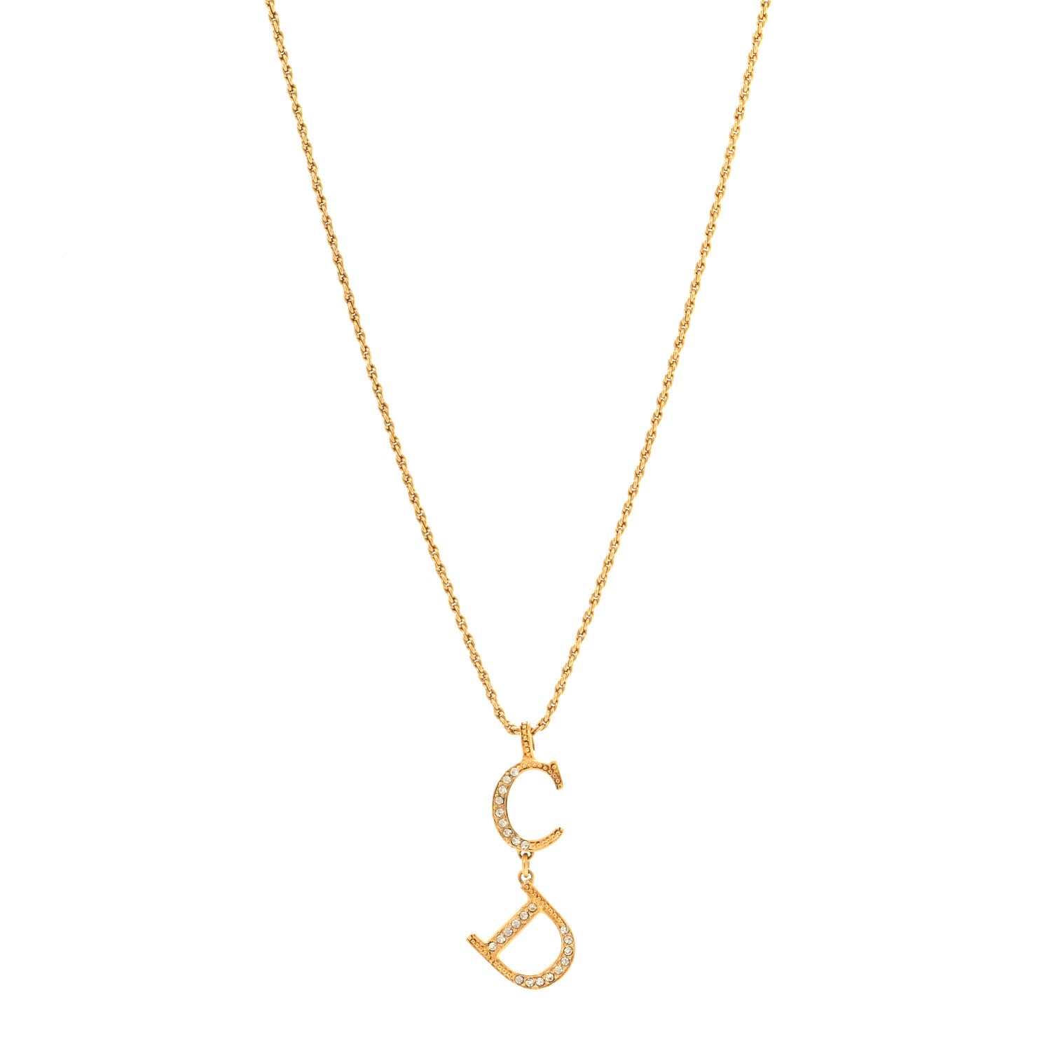 Christian Dior Metal Crystal CD Necklace Gold 1 of 5
