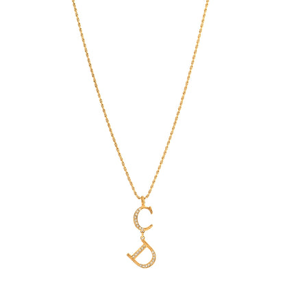 Christian Dior Metal Crystal CD Necklace Gold 1 of 5