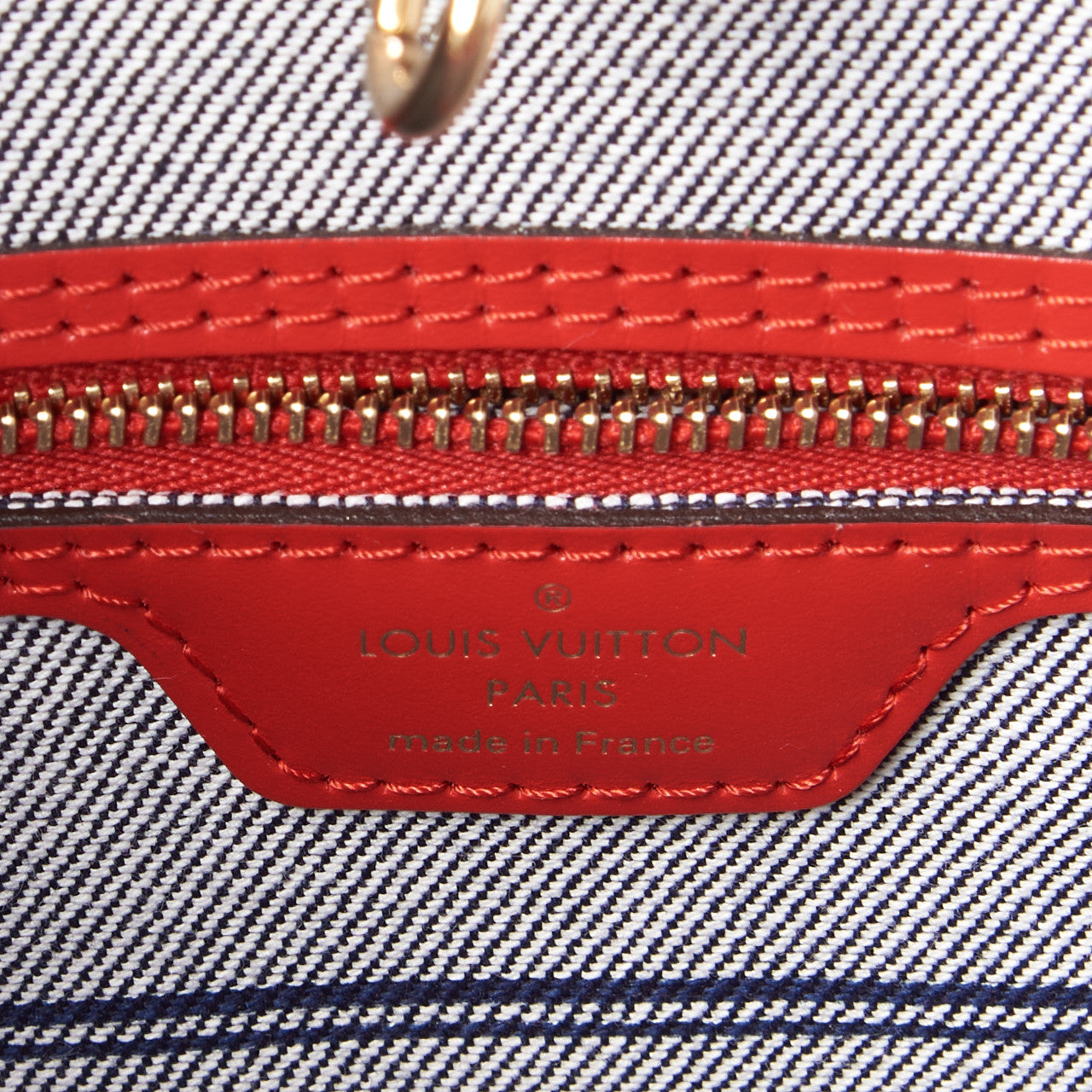 Denim Damier Monogram Patchwork Neverfull Blue Rouge
