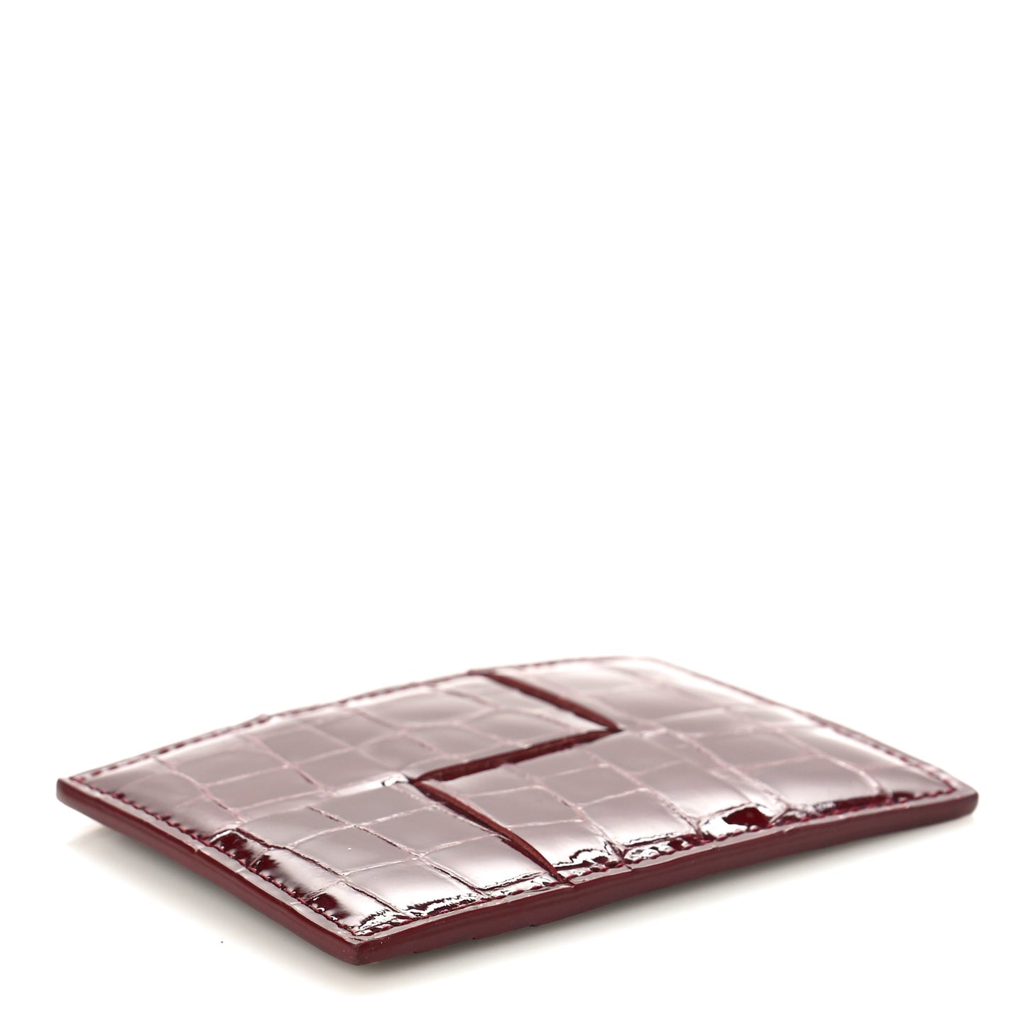 Gloss Calfskin Crocodile Embossed Card Holder Wallet Burgundy