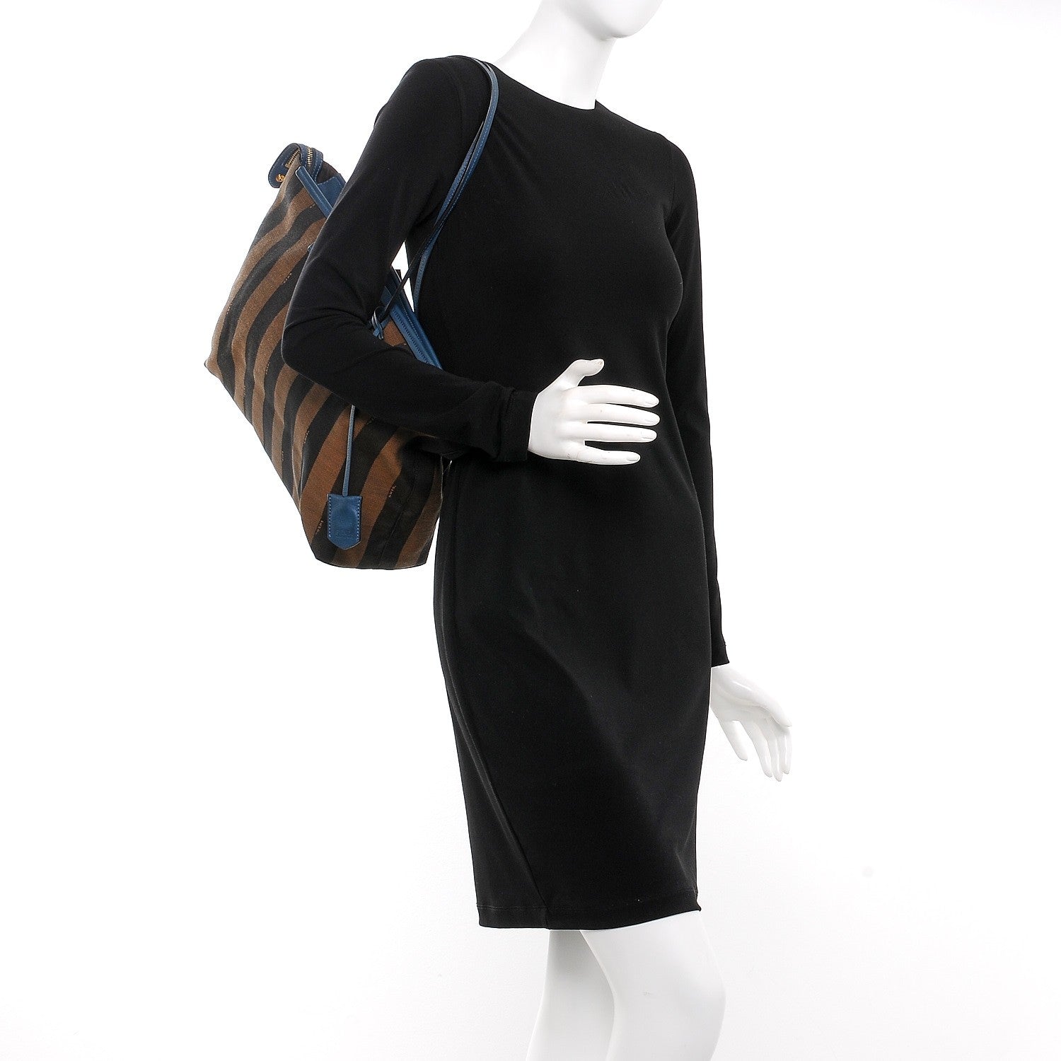 Fendi Pequin Vitello Medium Roll Tote Tobacco Petrolio 8 of 9