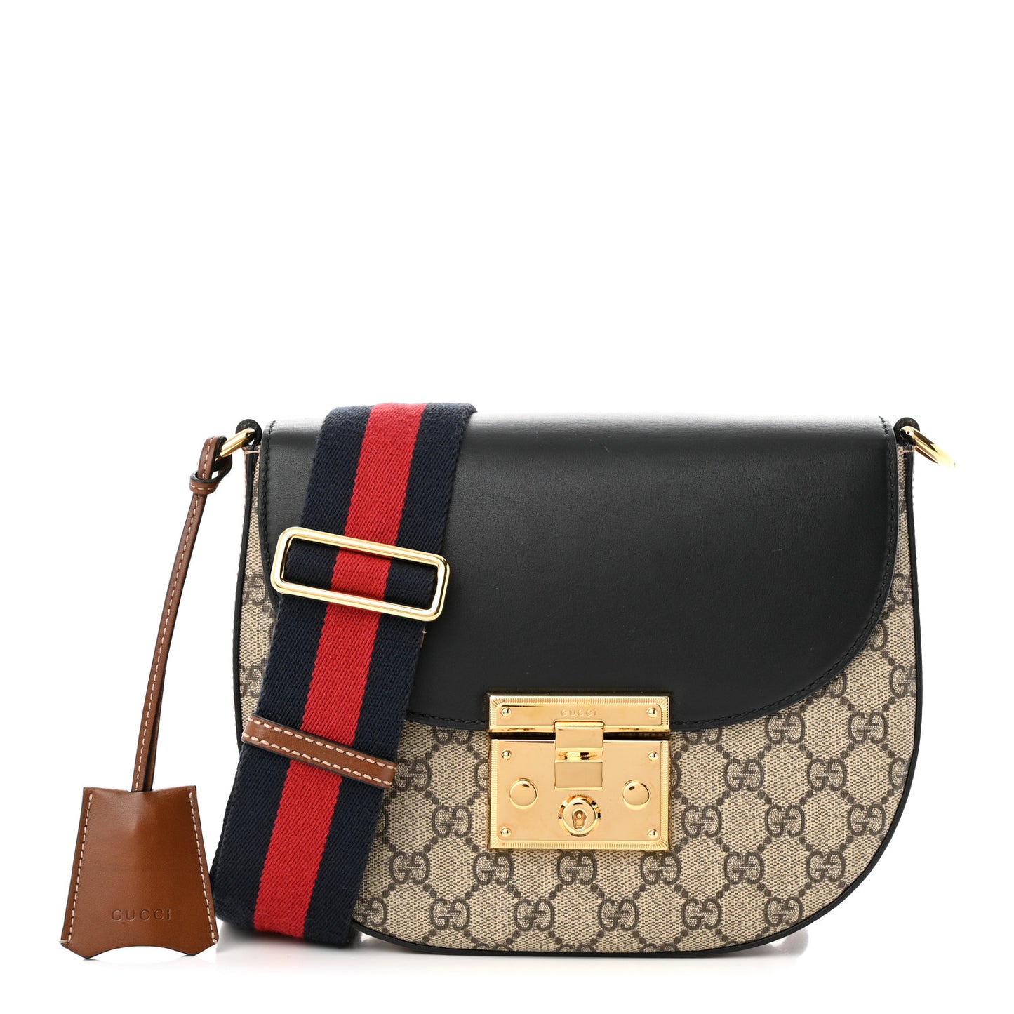 GG Supreme Monogram Web Medium Padlock Messenger Shoulder Bag Black
