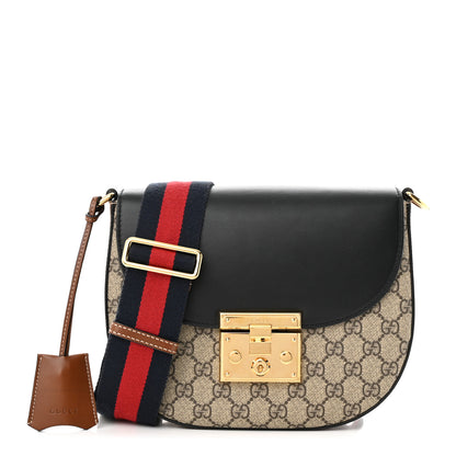 Gucci GG Supreme Monogram Web Medium Padlock Messenger Shoulder Bag Black 1 of 11