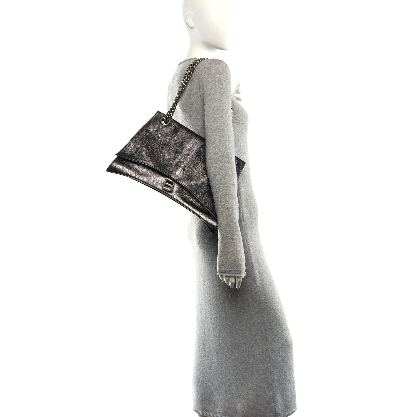 Metallic Crushed Calfskin Large Crush Chain Bag Steel Grey