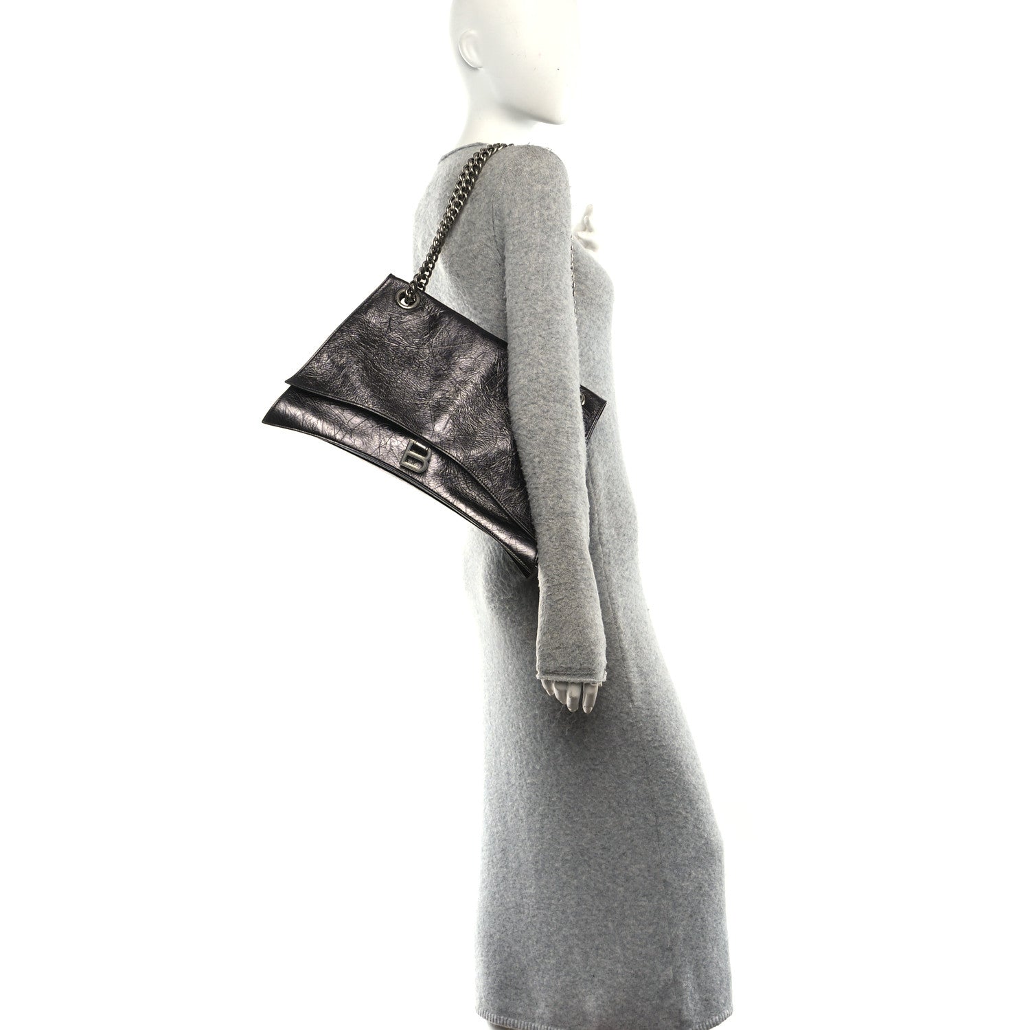Balenciaga Metallic Crushed Calfskin Large Crush Chain Bag Steel Grey 2 of 11