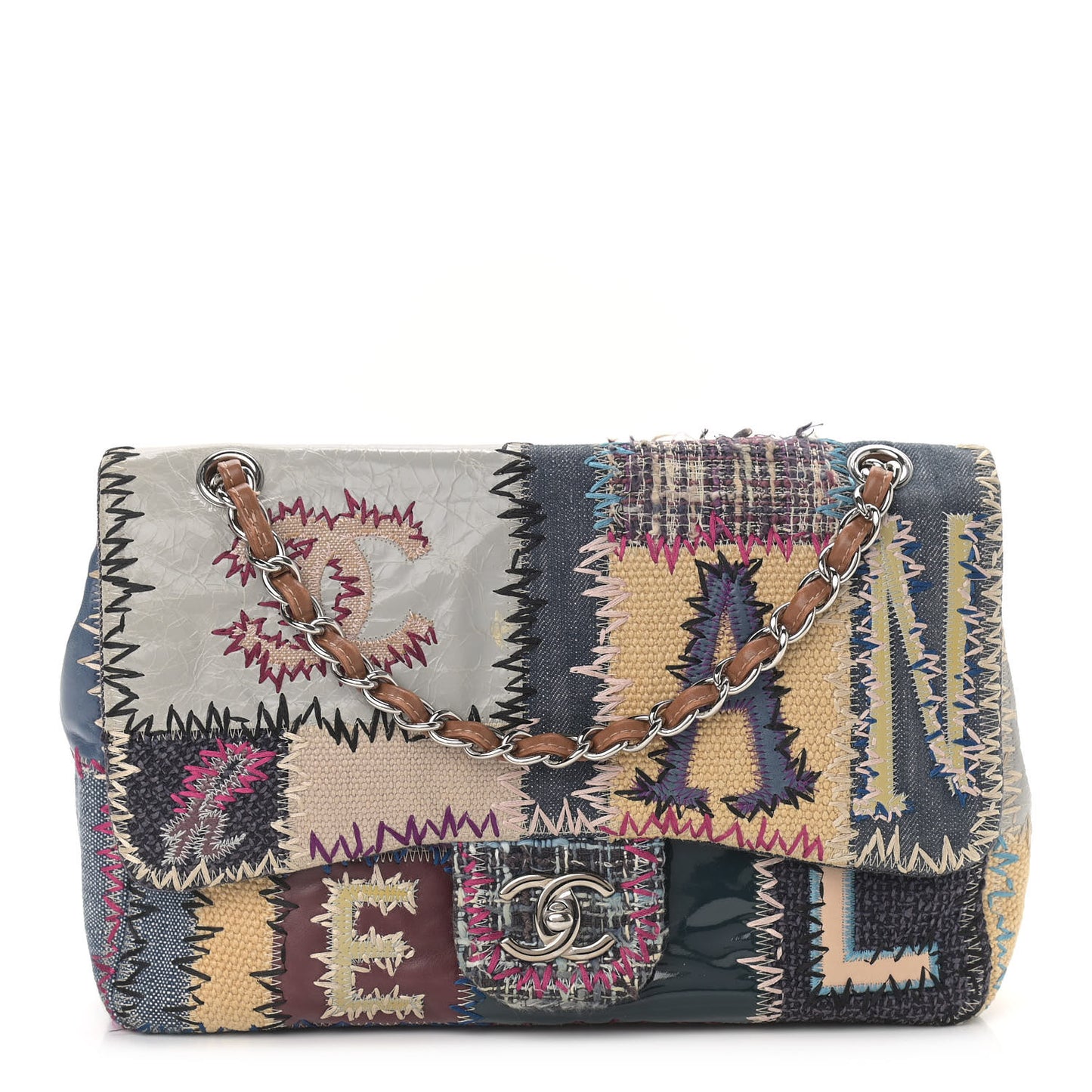 Denim Tweed Patchwork Jumbo Single Flap Multicolor