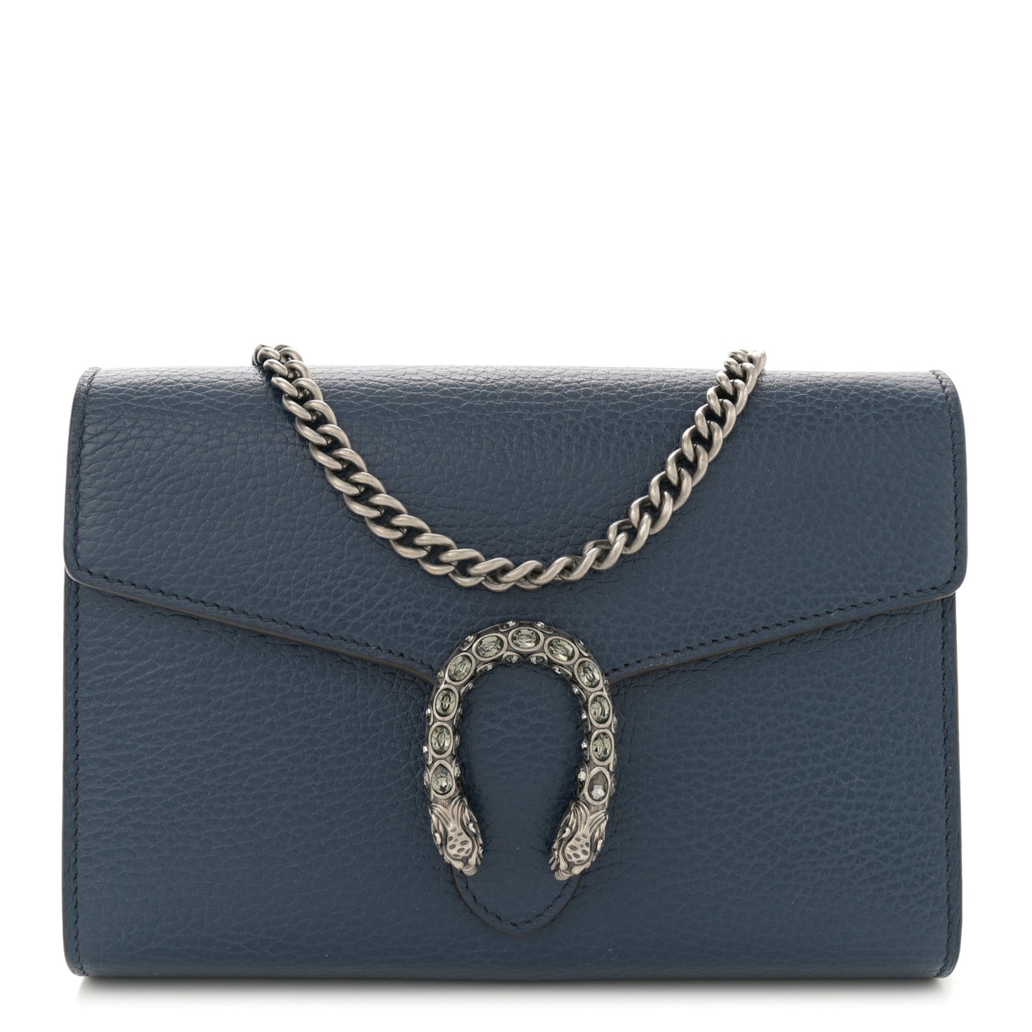 Dollar Calfskin Crystal Mini Dionysus Chain Wallet Blue Agata Black Diamond