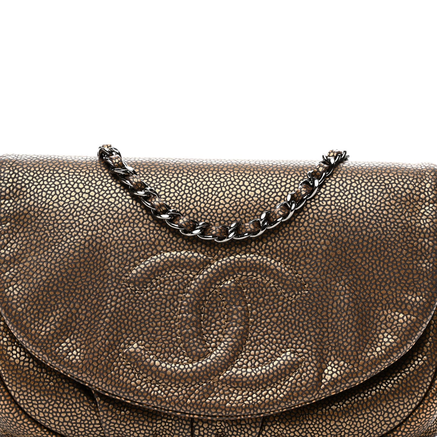 Metallic Caviar Half Moon Wallet On Chain WOC Khaki