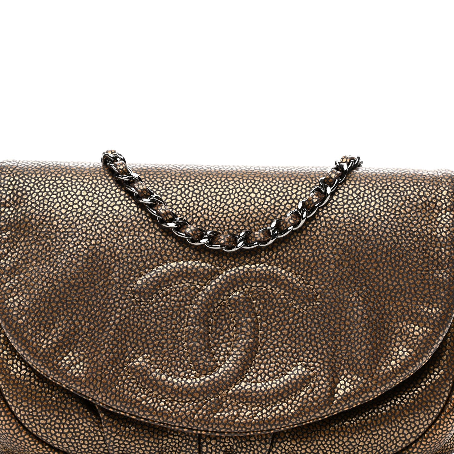 Chanel Metallic Caviar Half Moon Wallet On Chain WOC Khaki 9 of 11
