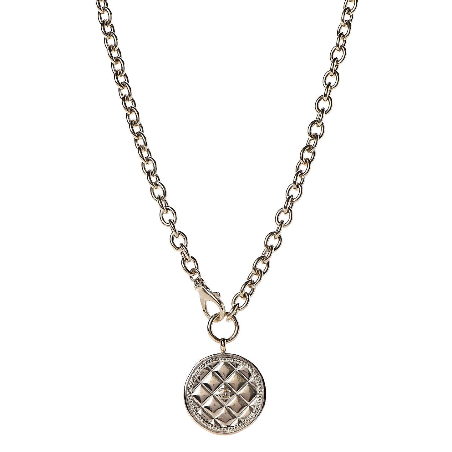 Quilted CC Pendant Chain Necklace Light Gold