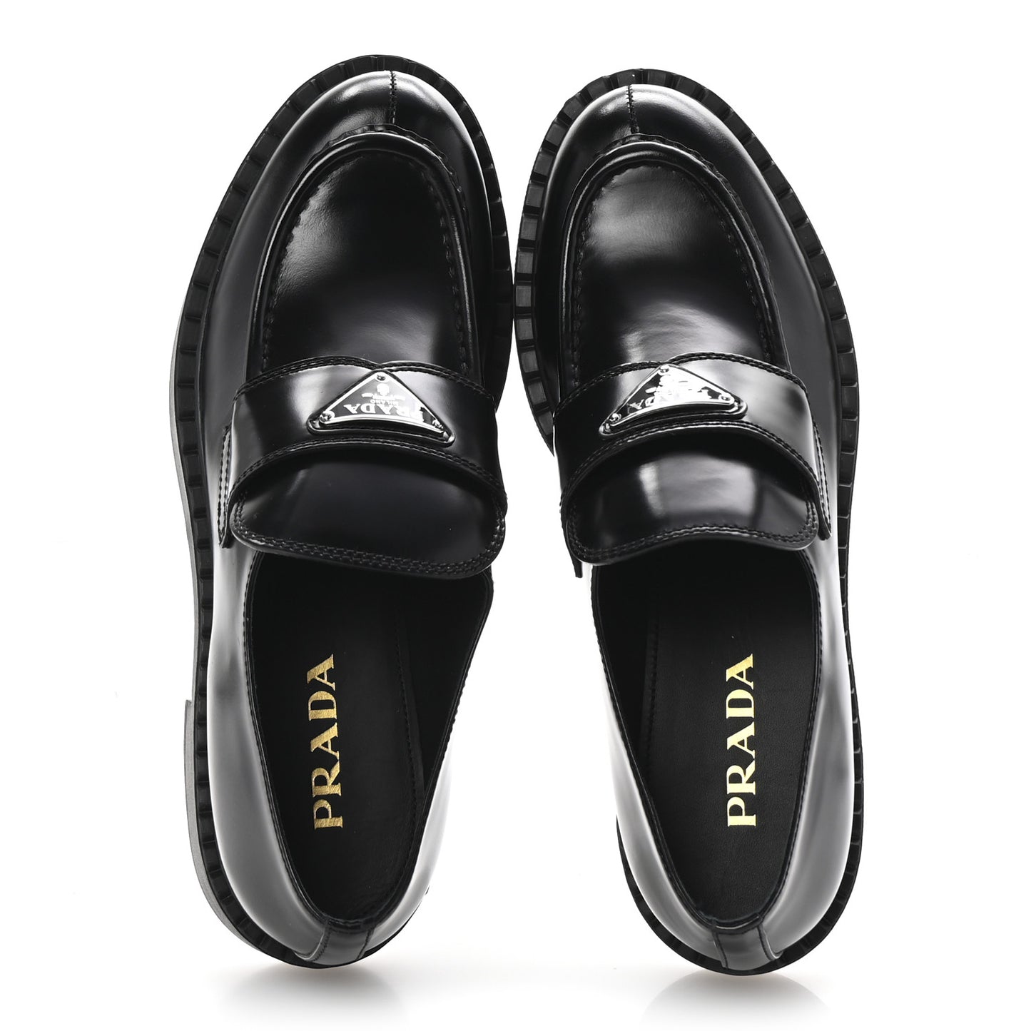 Spazzolato Metal Triangle Logo 50mm Loafers 40.5 Black