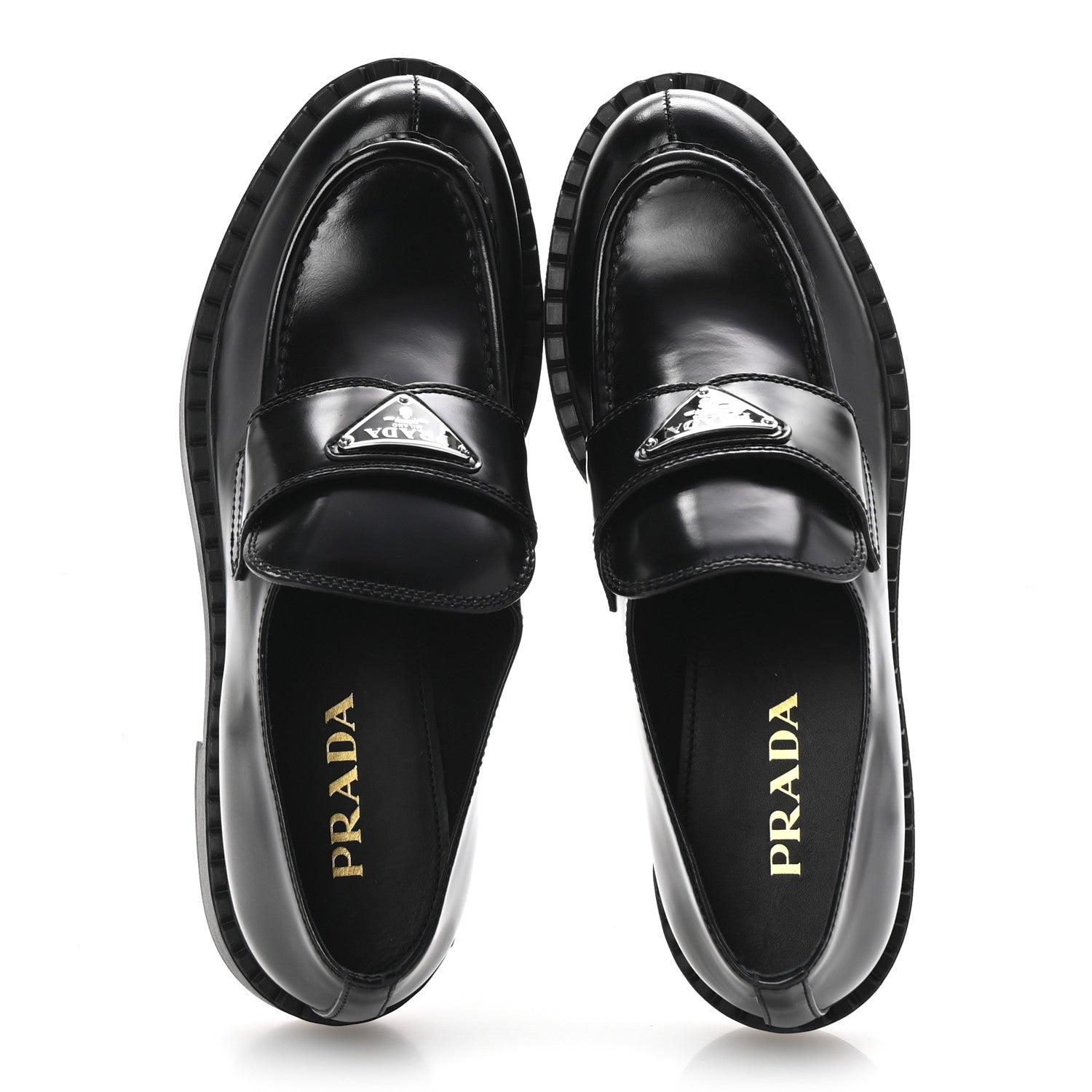 Prada Spazzolato Metal Triangle Logo 50mm Loafers 40.5 Black 2 of 10
